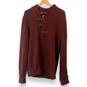 Duluth Trading Co. Men's Burgundy Sweater Button Detail Knit Pullover